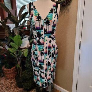 Sexy Sheath Dress Miami Party Palm Tree Tropical Beach Aloha Nicole Miller Small